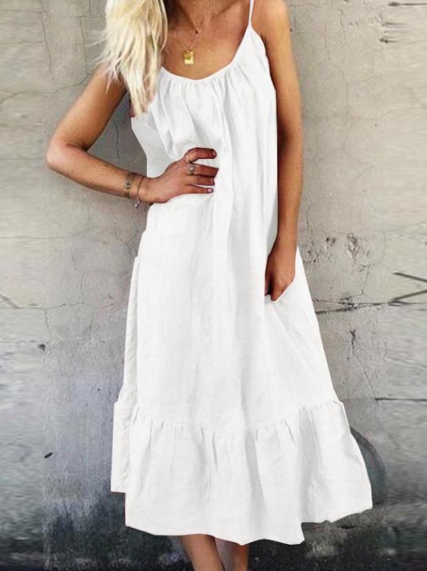 Solid Round Neck Sleeveless Ruffle Dress - Maxi Dresses - INS | Online Fashion Free Shipping Clothing, Dresses, Tops, Shoes - 05/07/2021 - 20-30 - Category_Maxi Dresses