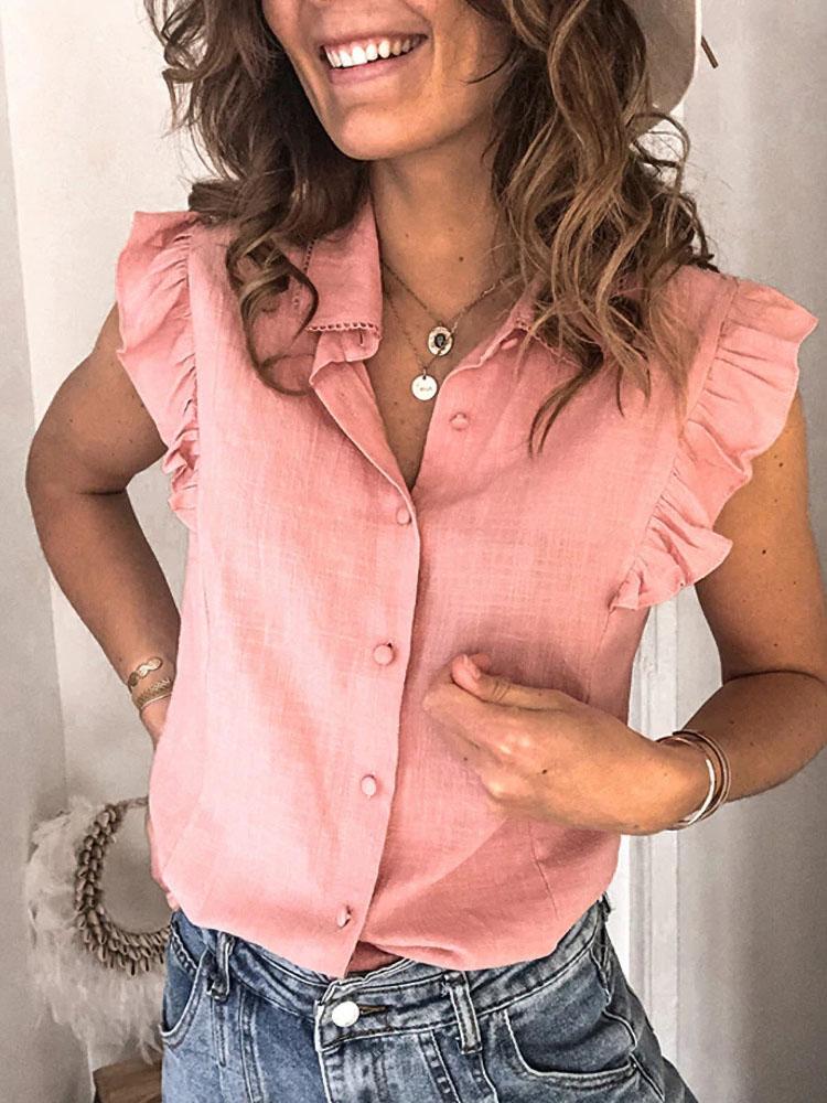 Solid Ruffled Sleeveless Breasted Cardigan Blouses - Blouses - INS | Online Fashion Free Shipping Clothing, Dresses, Tops, Shoes - 14/07/2021 - 20-30 - BLO2107141191