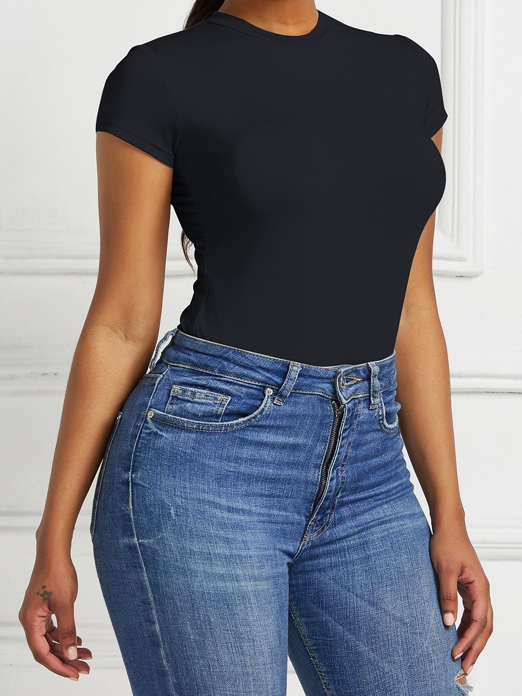 Solid Short Sleeve Round Neck Bottoming Shirt Bodysuits - Jumpsuits & Rompers - INS | Online Fashion Free Shipping Clothing, Dresses, Tops, Shoes - 10-20 - 24/06/2021 - Bottom