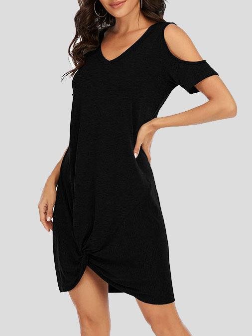 Solid Short-sleeved Strapless Knotted Dress - Mini Dresses - INS | Online Fashion Free Shipping Clothing, Dresses, Tops, Shoes - 20-30 - 24/06/2021 - color-black