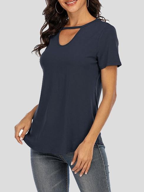 Solid Short-sleeved V-neck Cutout Top - T-Shirts - INS | Online Fashion Free Shipping Clothing, Dresses, Tops, Shoes - 10-20 - 24/06/2021 - color-black