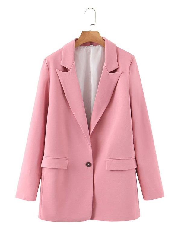 Solid Single Button Blazer - INS | Online Fashion Free Shipping Clothing, Dresses, Tops, Shoes