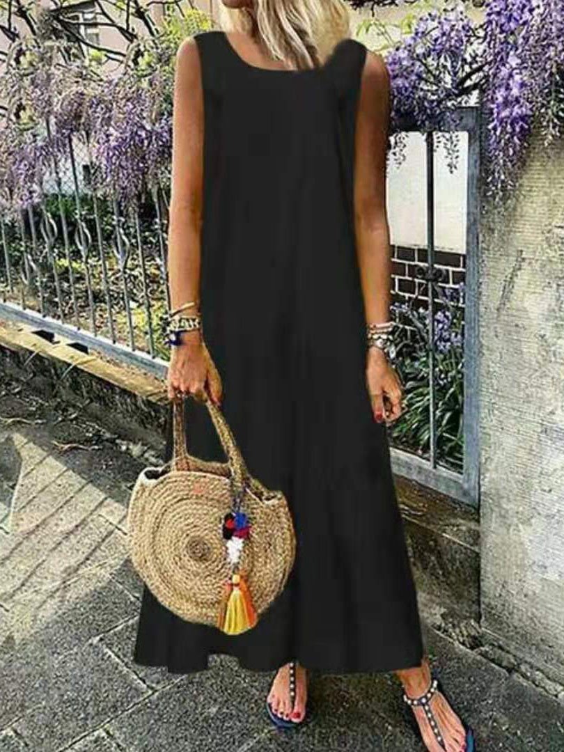 Solid Sleeveless Big Swing Loose Dress - Maxi Dresses - INS | Online Fashion Free Shipping Clothing, Dresses, Tops, Shoes - 10-20 - 23/07/2021 - color-black