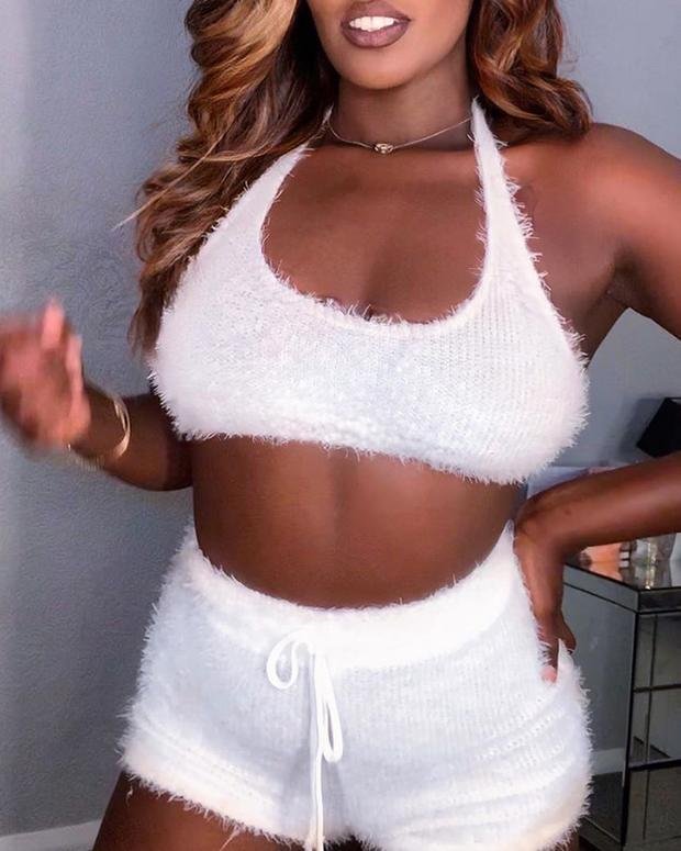 Solid Spaghetti Strap Crop Top & Short Sets - Sets - INS | Online Fashion Free Shipping Clothing, Dresses, Tops, Shoes - 02/19/2021 - 2 piece sets - Casual