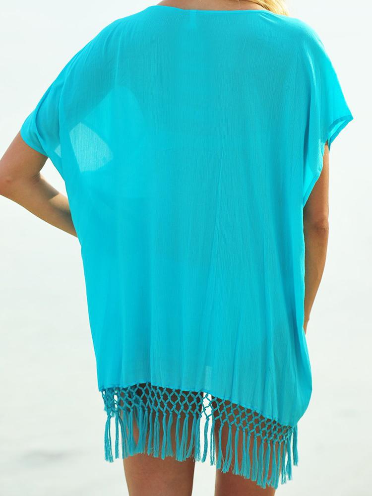 Solid Tassel Loose Bat Sleeve Beach Sunscreen Blouse - Blouses - INS | Online Fashion Free Shipping Clothing, Dresses, Tops, Shoes - 03/07/2021 - 10-20 - BLO2107031161