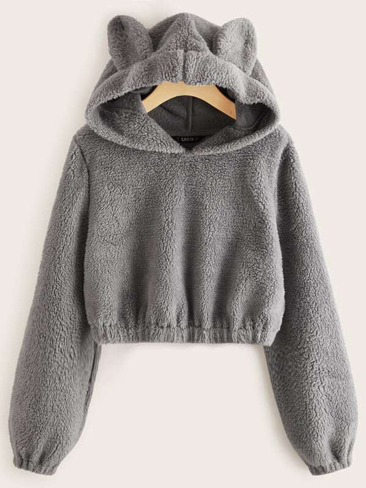 Solid Teddy Ear Hoodie - INS | Online Fashion Free Shipping Clothing, Dresses, Tops, Shoes