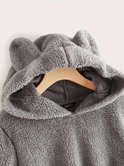 Solid Teddy Ear Hoodie - INS | Online Fashion Free Shipping Clothing, Dresses, Tops, Shoes