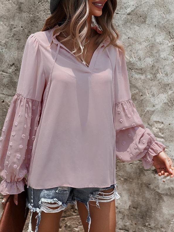 Solid Tie V Neck Splicing Elegant Casual Women's Blouse - Blouses - INS | Online Fashion Free Shipping Clothing, Dresses, Tops, Shoes - 20-30 - 21/07/2021 - BLO2107211240