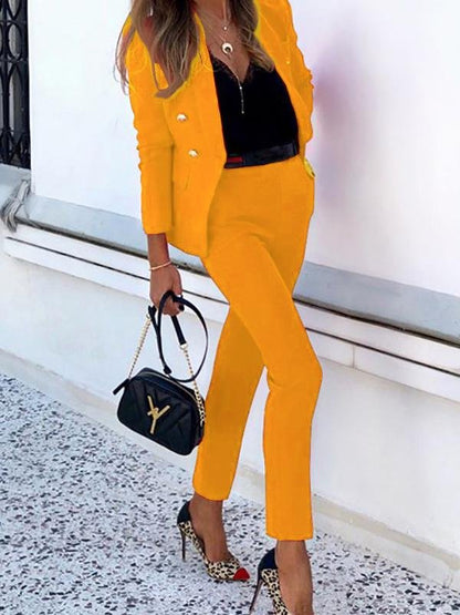 Solid Top & Straight-leg Pants Two-piece Women Suit - 45.99 - INS | Online Fashion Free Shipping Clothing, Dresses, Tops, Shoes - 12/07/2021 - 40-50 - Bottoms