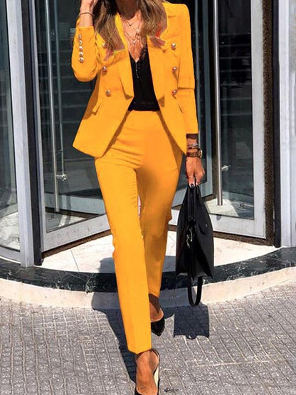 Solid Top & Straight-leg Pants Two-piece Women Suit - 45.99 - INS | Online Fashion Free Shipping Clothing, Dresses, Tops, Shoes - 12/07/2021 - 40-50 - Bottoms