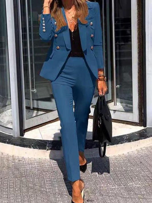 Solid Top & Straight-leg Pants Two-piece Women Suit - 45.99 - INS | Online Fashion Free Shipping Clothing, Dresses, Tops, Shoes - 12/07/2021 - 40-50 - Bottoms