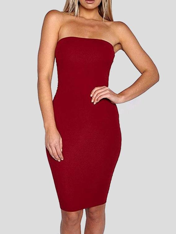 Solid Tube Top High Waist Bodycon Dress - Midi Dresses - INS | Online Fashion Free Shipping Clothing, Dresses, Tops, Shoes - 10-20 - 19/07/2021 - color-black