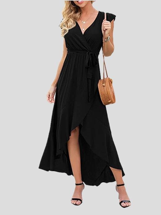 Solid V-Neck Short Sleeve Split Dress - Maxi Dresses - INS | Online Fashion Free Shipping Clothing, Dresses, Tops, Shoes - 19/07/2021 - 20-30 - Category_Maxi Dresses