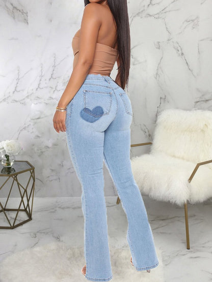 Solid Washed Denim Stretch Slim Flared Pants - Jeans - INS | Online Fashion Free Shipping Clothing, Dresses, Tops, Shoes - 02/07/2021 - 40-50 - Bottoms