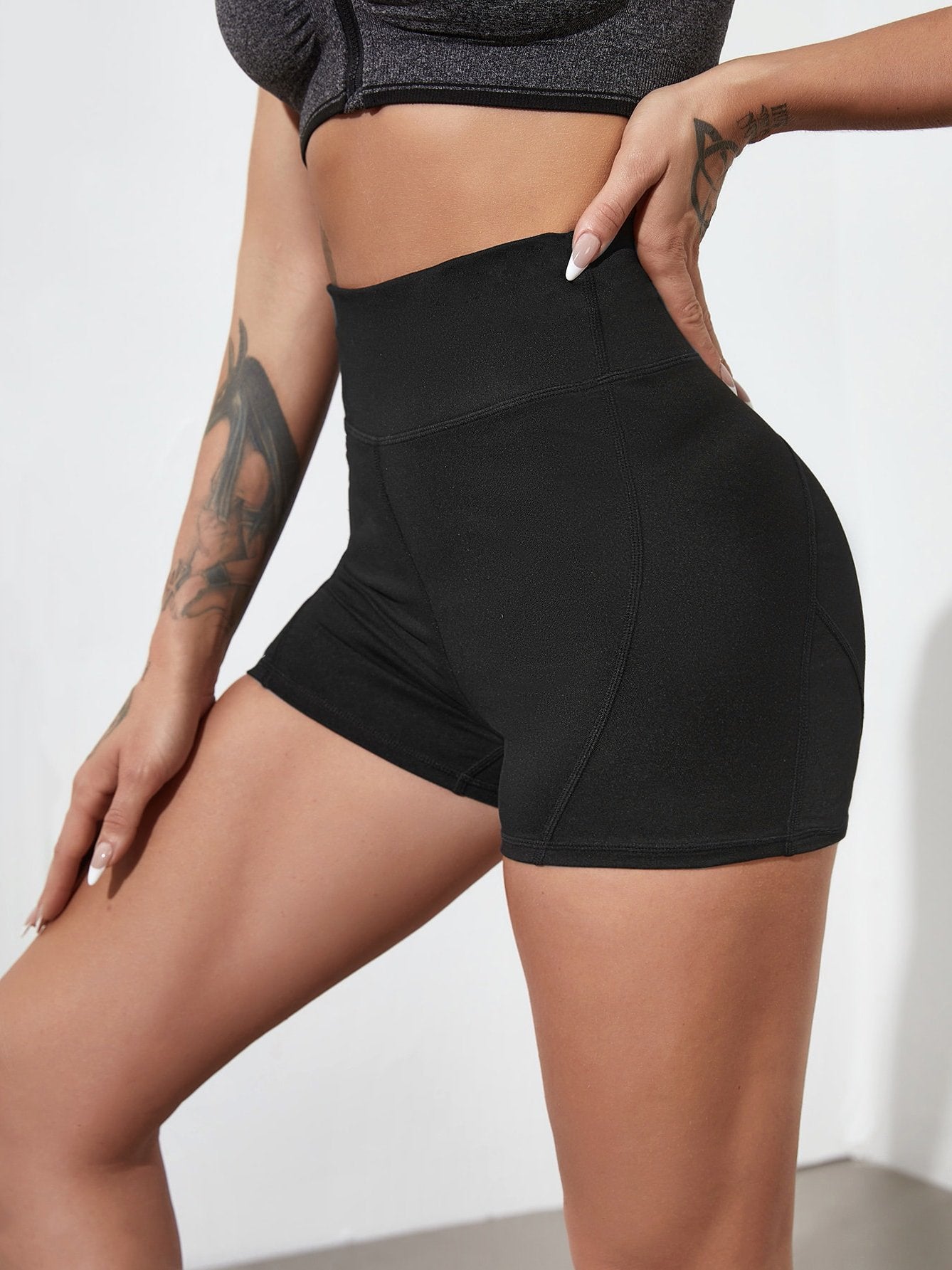 Solid Wide Waistband Sports Shorts - Sports Shorts - INS | Online Fashion Free Shipping Clothing, Dresses, Tops, Shoes - 15/03/2021 - Black - Bright Yellow