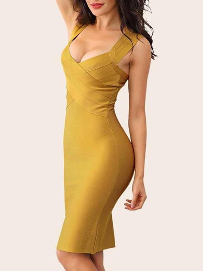 Solid Zip Back Bandage Slip Dress - Dresses - INS | Online Fashion Free Shipping Clothing, Dresses, Tops, Shoes - 02/05/2021 - Bodycon Dresses - Color_Yellow