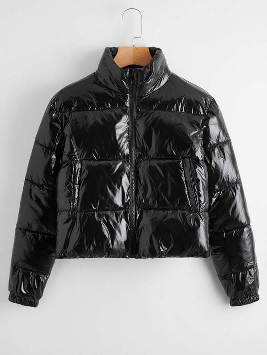 Solid Zip Up Puffer Jacket - INS | Online Fashion Free Shipping Clothing, Dresses, Tops, Shoes