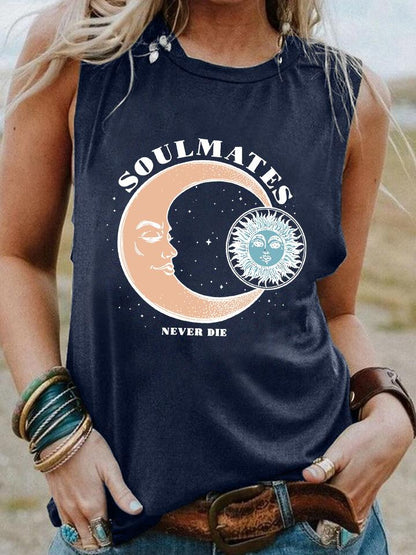 SOULMATES NEVER DIE Sun Moon Sleeveless Vests - Tank Tops - INS | Online Fashion Free Shipping Clothing, Dresses, Tops, Shoes - 10-20 - 17/07/2021 - color-blue