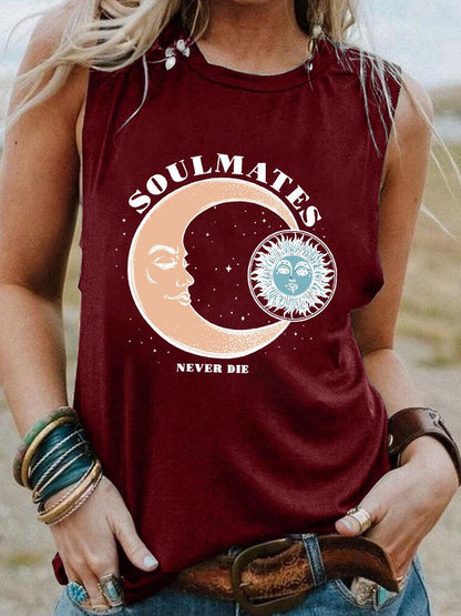 SOULMATES NEVER DIE Sun Moon Sleeveless Vests - Tank Tops - INS | Online Fashion Free Shipping Clothing, Dresses, Tops, Shoes - 10-20 - 17/07/2021 - color-blue