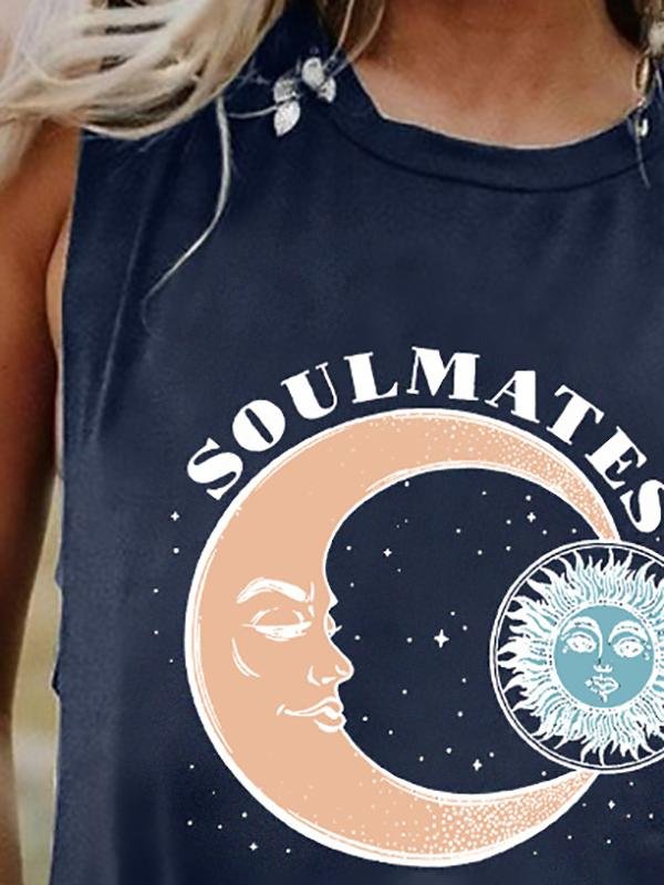 SOULMATES NEVER DIE Sun Moon Sleeveless Vests - Tank Tops - INS | Online Fashion Free Shipping Clothing, Dresses, Tops, Shoes - 10-20 - 17/07/2021 - color-blue