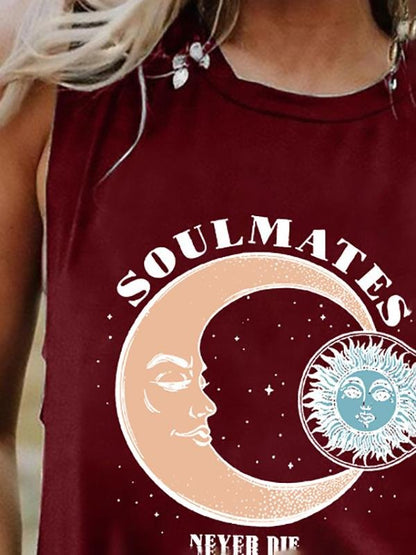 SOULMATES NEVER DIE Sun Moon Sleeveless Vests - Tank Tops - INS | Online Fashion Free Shipping Clothing, Dresses, Tops, Shoes - 10-20 - 17/07/2021 - color-blue