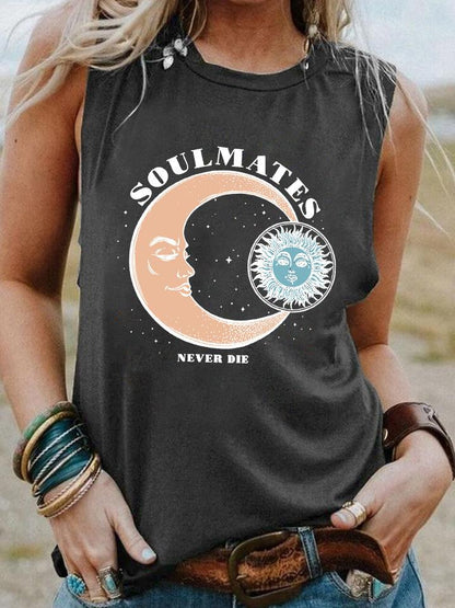 SOULMATES NEVER DIE Sun Moon Sleeveless Vests - Tank Tops - INS | Online Fashion Free Shipping Clothing, Dresses, Tops, Shoes - 10-20 - 17/07/2021 - color-blue