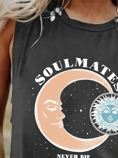 SOULMATES NEVER DIE Sun Moon Sleeveless Vests - Tank Tops - INS | Online Fashion Free Shipping Clothing, Dresses, Tops, Shoes - 10-20 - 17/07/2021 - color-blue