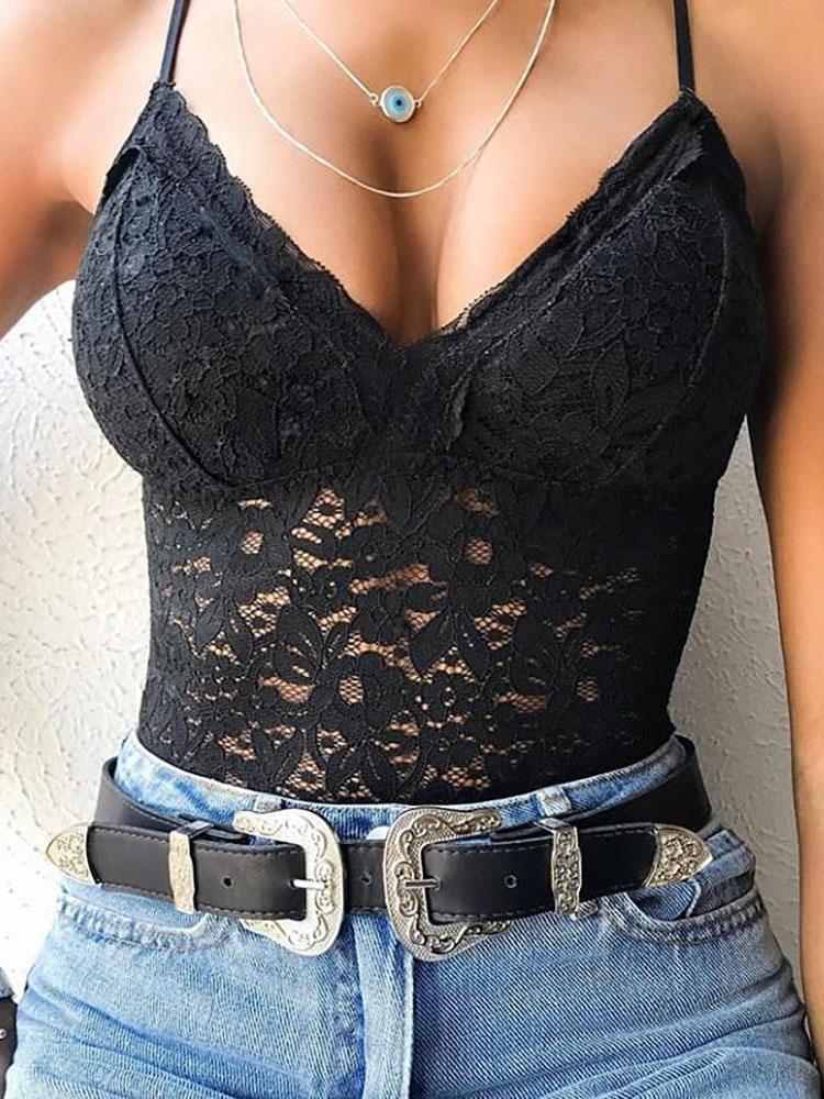 Spaghetti Strap Black Lace Cami Tank Top - Tank Tops - INS | Online Fashion Free Shipping Clothing, Dresses, Tops, Shoes - 26/04/2021 - Color_Black - Season_Spring