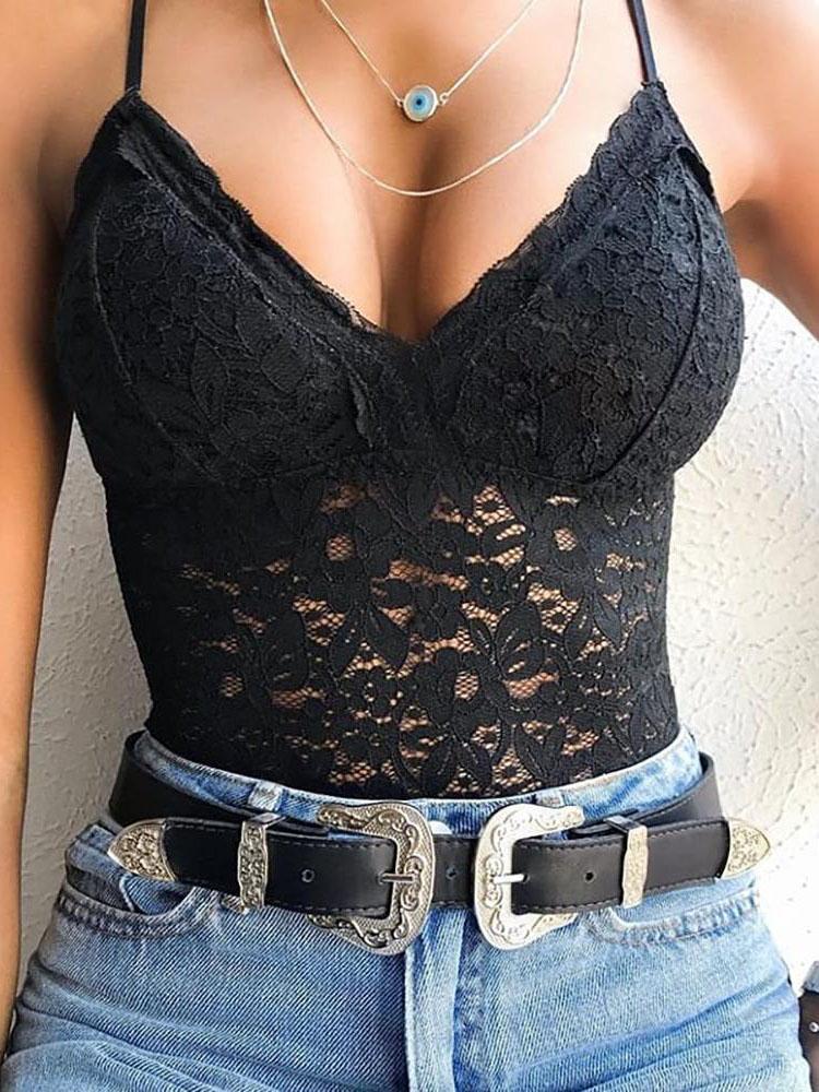 Spaghetti Strap Black Lace Cami Tank Top - Tank Tops - INS | Online Fashion Free Shipping Clothing, Dresses, Tops, Shoes - 26/04/2021 - Color_Black - Season_Spring