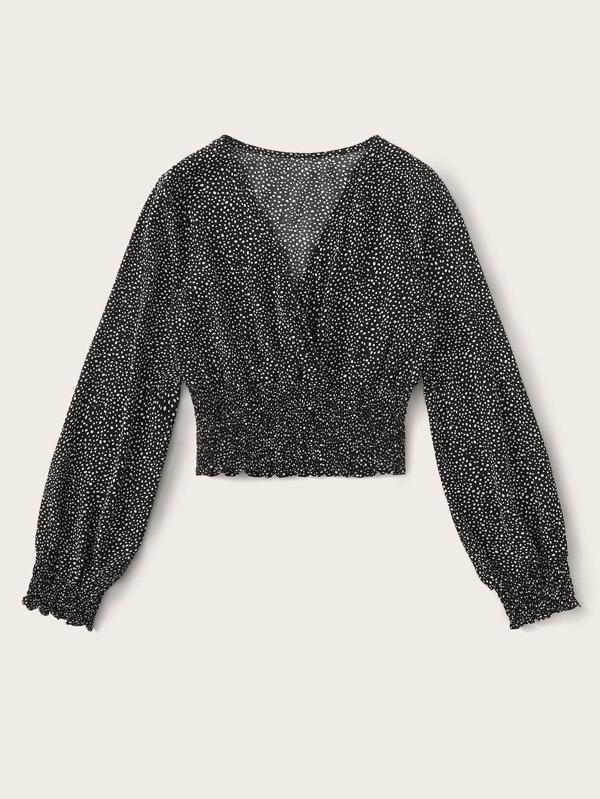 Speckled Smocked Long Sleeve Top - INS | Online Fashion Free Shipping Clothing, Dresses, Tops, Shoes