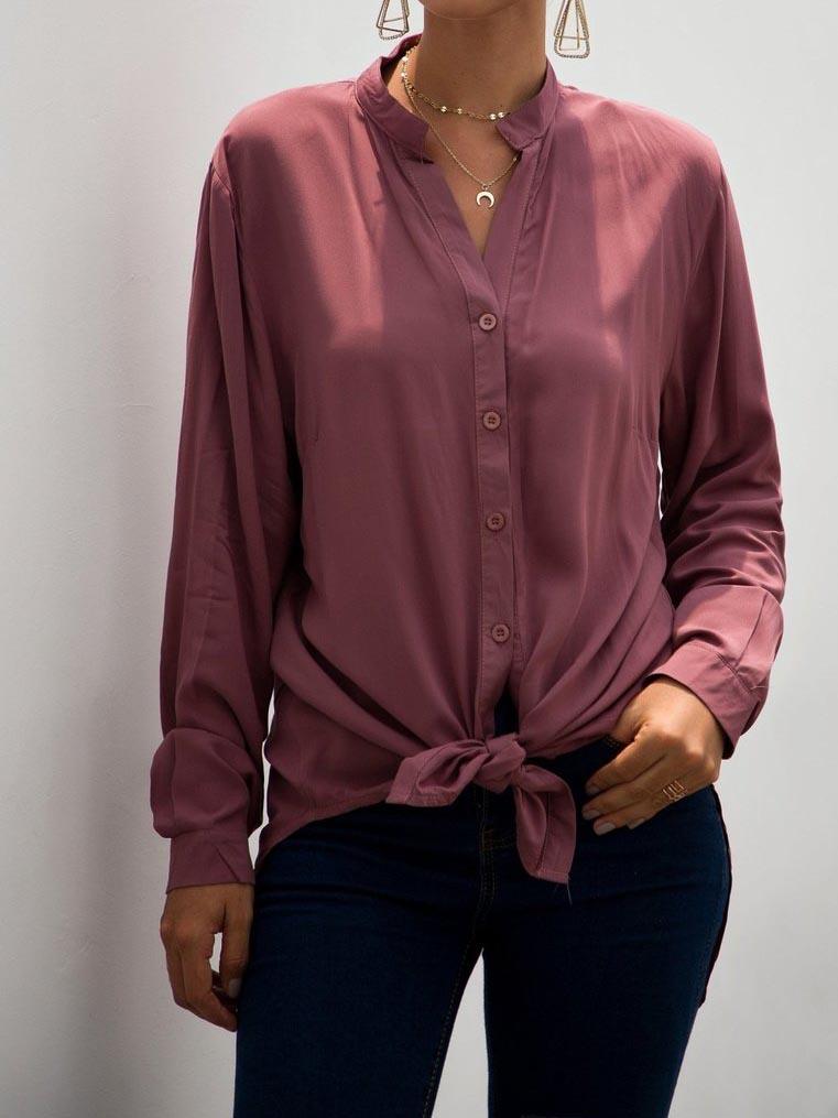 Split Chiffon Plush Long Loose Shirt Dress - Blouses - INS | Online Fashion Free Shipping Clothing, Dresses, Tops, Shoes - Blouse - Casual - Color_Pink