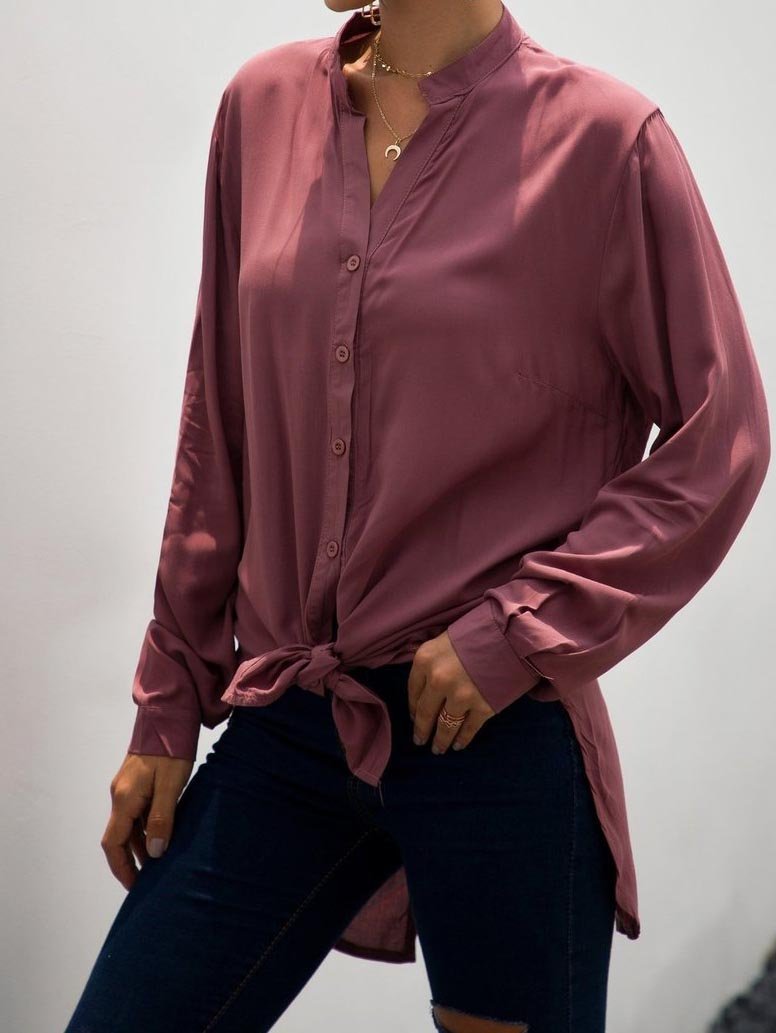 Split Chiffon Plush Long Loose Shirt Dress - Blouses - INS | Online Fashion Free Shipping Clothing, Dresses, Tops, Shoes - Blouse - Casual - Color_Pink