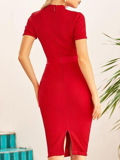 Split Hem Rib-knit Bodycon Dress - Dresses - INS | Online Fashion Free Shipping Clothing, Dresses, Tops, Shoes - 02/03/2021 - Autumn - Bodycon Dresses