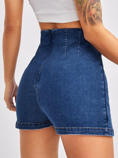 Split Hem Zip Back Denim Shorts - INS | Online Fashion Free Shipping Clothing, Dresses, Tops, Shoes