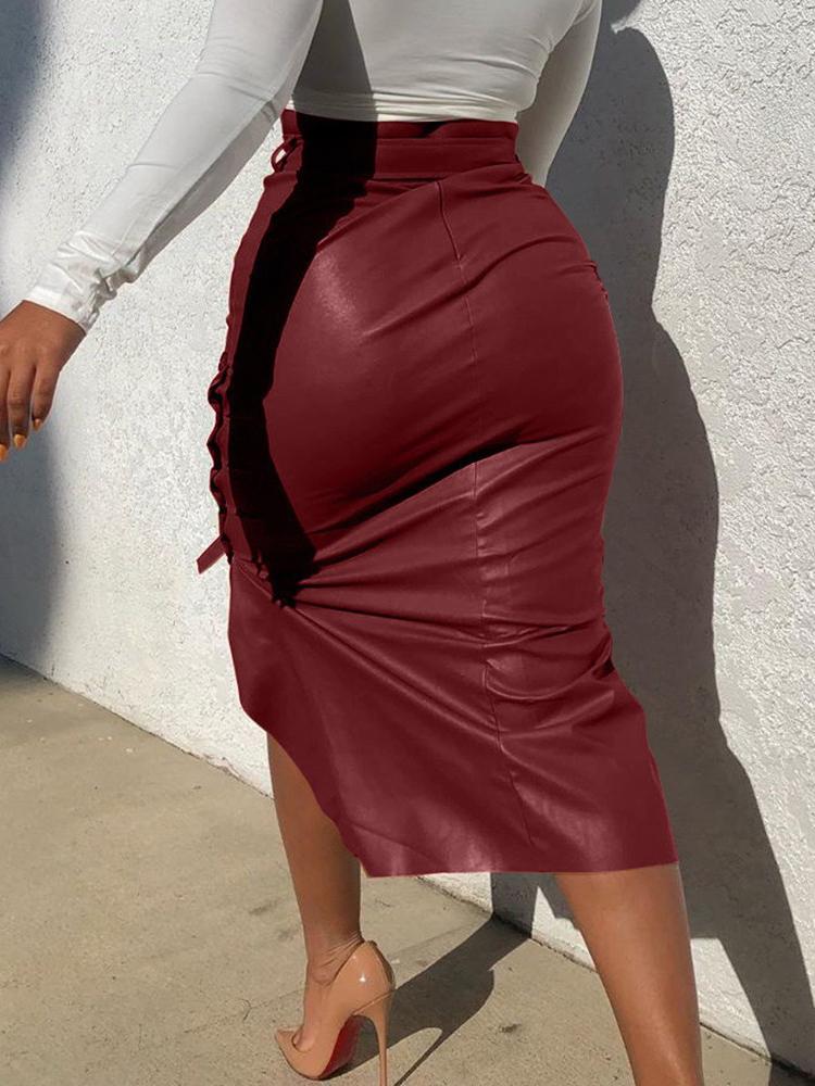 Split Slim Mid-length Wrapped Hip Pu Skirt - Skirts - INS | Online Fashion Free Shipping Clothing, Dresses, Tops, Shoes - 08/07/2021 - 20-30 - Bottoms