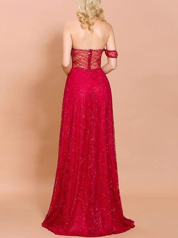 Split Thigh Sequin Mesh Bustier Prom Dress - Dresses - INS | Online Fashion Free Shipping Clothing, Dresses, Tops, Shoes - 02//03/2021 - chiffon-dress - Color_Red
