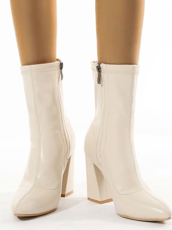 Square Up Faux Leather Heeled Boots - Shoes - INS | Online Fashion Free Shipping Clothing, Dresses, Tops, Shoes - 03/01/2021 - Casual - Color_White