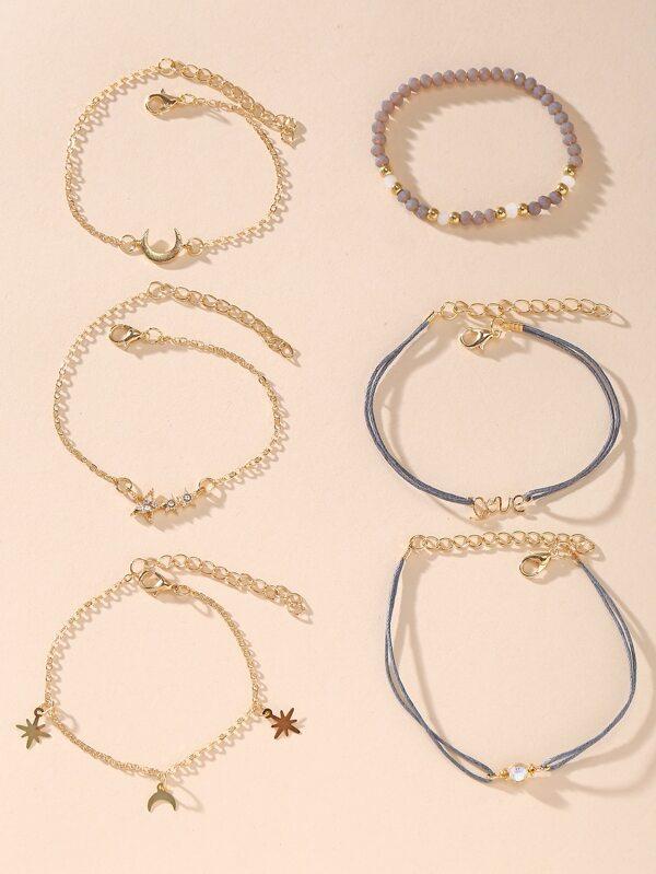 Star & Moon Assorted Bracelet Set - 6pcs - INS | Online Fashion Free Shipping Clothing, Dresses, Tops, Shoes