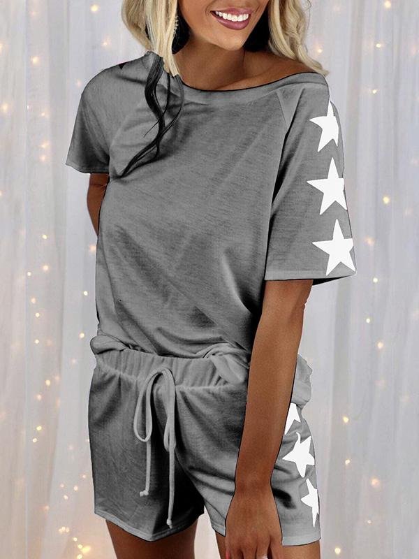 Star Print Short-sleeved Round Neck Casual Suit - Sets - INS | Online Fashion Free Shipping Clothing, Dresses, Tops, Shoes - 17/06/2021 - 20-30 - Bottoms