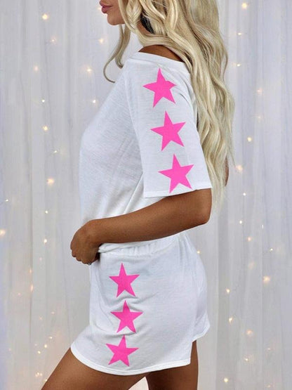 Star Print Short-sleeved Round Neck Casual Suit - Sets - INS | Online Fashion Free Shipping Clothing, Dresses, Tops, Shoes - 17/06/2021 - 20-30 - Bottoms