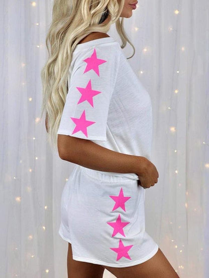 Star Print Short-sleeved Round Neck Casual Suit - Sets - INS | Online Fashion Free Shipping Clothing, Dresses, Tops, Shoes - 17/06/2021 - 20-30 - Bottoms