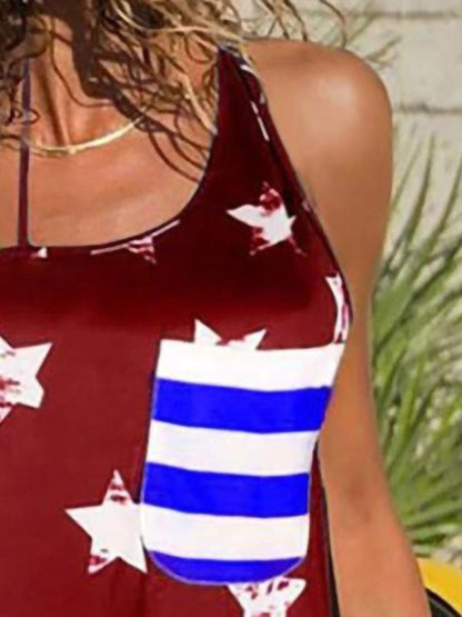 Star Printed Camisole with Stripes Printed Pocket - Tank Tops - INS | Online Fashion Free Shipping Clothing, Dresses, Tops, Shoes - 07/06/2021 - Color_Blue - Color_Red