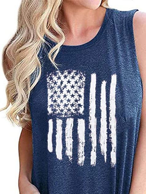 Star Stripe Print Crew Neck Tank Top - Tanks - INS | Online Fashion Free Shipping Clothing, Dresses, Tops, Shoes - 01/06/2021 - Category_Tanks - Color_Blue