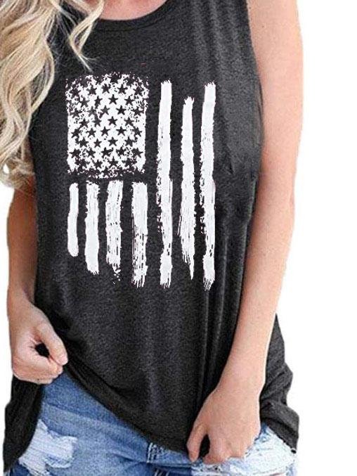 Star Stripe Print Crew Neck Tank Top - Tanks - INS | Online Fashion Free Shipping Clothing, Dresses, Tops, Shoes - 01/06/2021 - Category_Tanks - Color_Blue