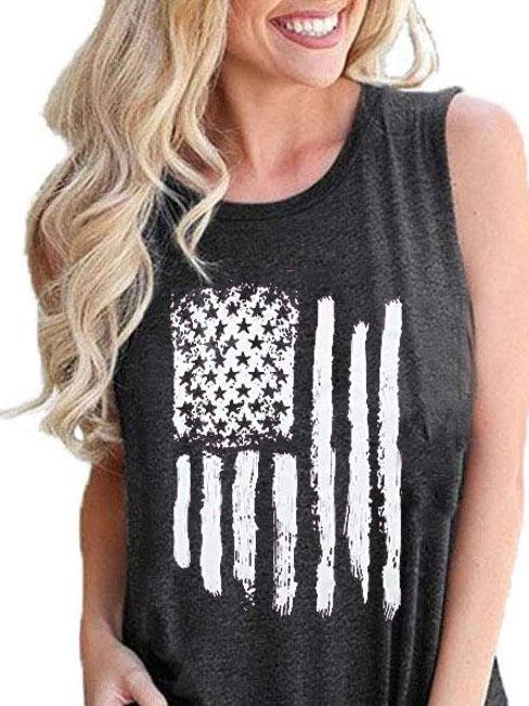 Star Stripe Print Crew Neck Tank Top - Tanks - INS | Online Fashion Free Shipping Clothing, Dresses, Tops, Shoes - 01/06/2021 - Category_Tanks - Color_Blue