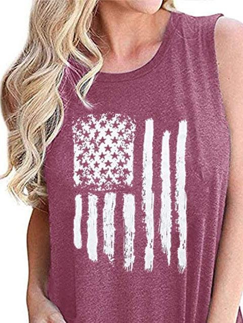 Star Stripe Print Crew Neck Tank Top - Tanks - INS | Online Fashion Free Shipping Clothing, Dresses, Tops, Shoes - 01/06/2021 - Category_Tanks - Color_Blue