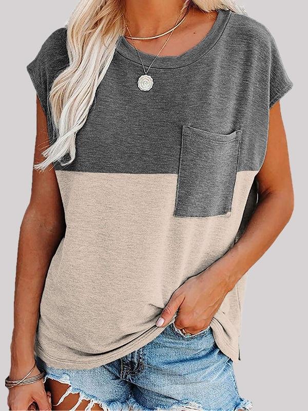 Stitching Printed Short Sleeve T-shirt - T-Shirt - INS | Online Fashion Free Shipping Clothing, Dresses, Tops, Shoes - 02/06/2021 - Color_Gray - Color_Khkai