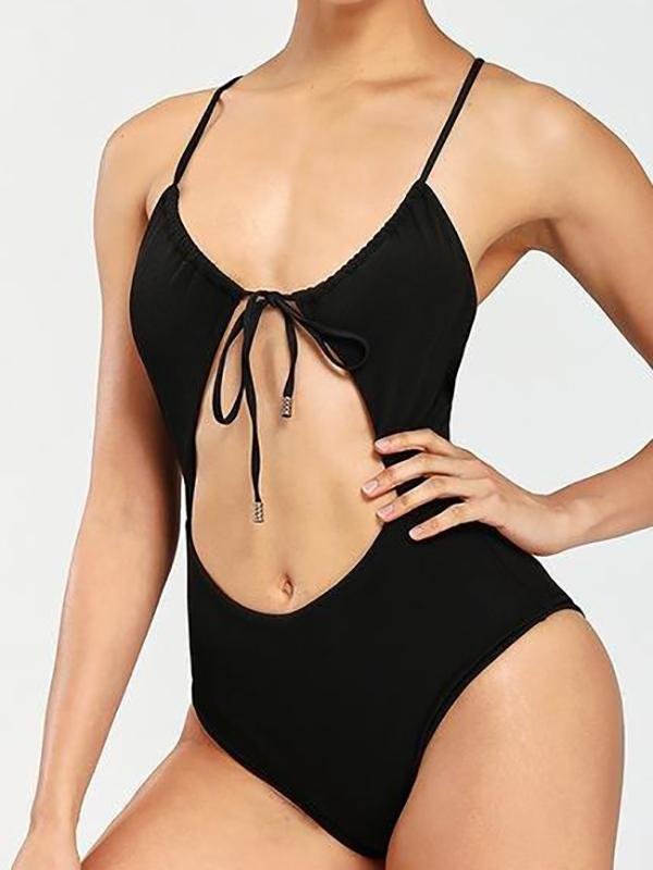 Strap Tie Front Hollow Triangle One-piece Swimsuit - Swimsuits - INS | Online Fashion Free Shipping Clothing, Dresses, Tops, Shoes - 06/04/2021 - AMZ - Bandage