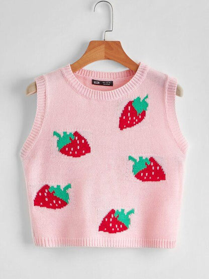 Strawberry Pattern Sweater Vest - INS | Online Fashion Free Shipping Clothing, Dresses, Tops, Shoes