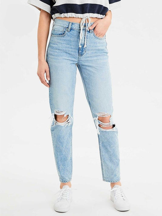 Street Ripped Straight Jeans - Jeans - INS | Online Fashion Free Shipping Clothing, Dresses, Tops, Shoes - 19/04/2021 - Category_Jeans - Color_Light Blue